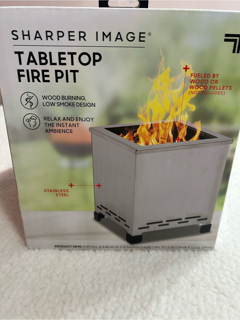 Sharper Image Stainless Steel Tabletop Fire Pit - Silver & Black